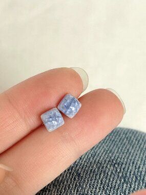 Light Blue Square Textured Stud Earrings Minimal Daily Wear Small Studs